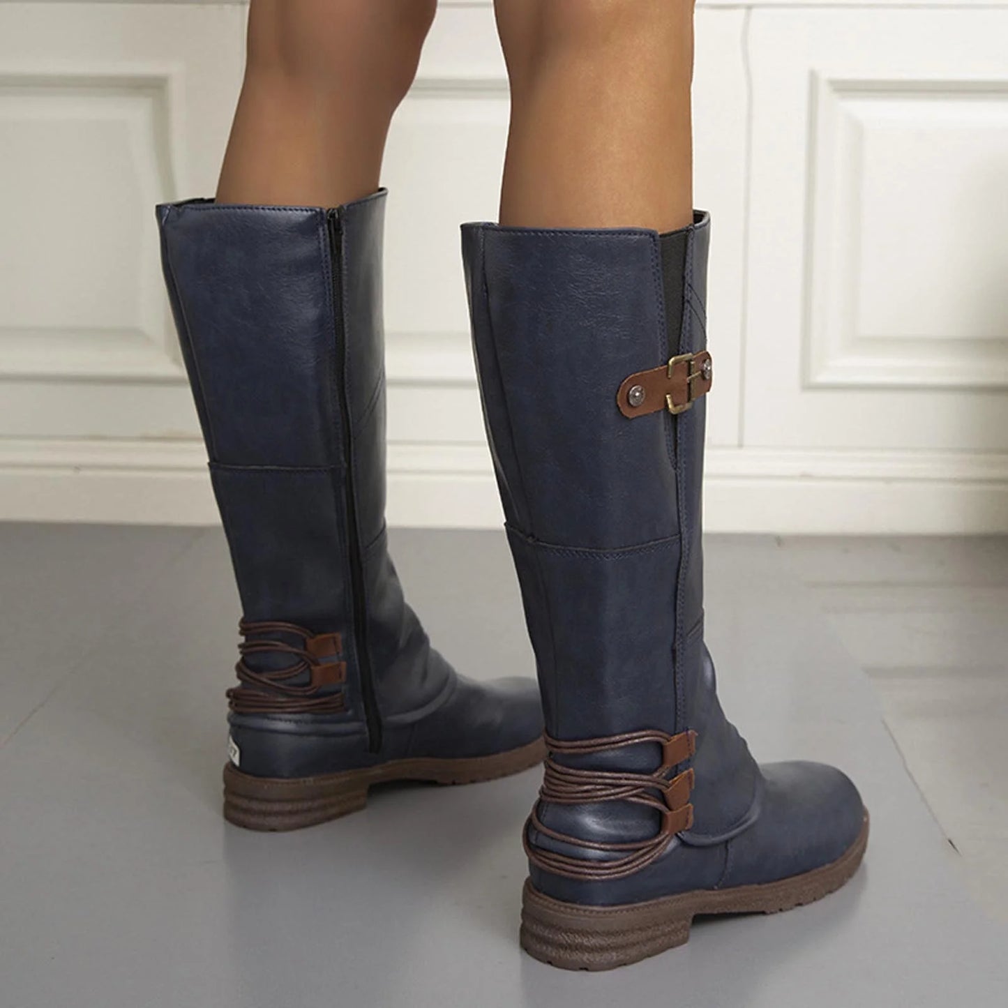 Dames Elegante Comfortabele Knielaarzen Met Gesp En Rits