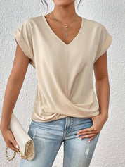 Chique Dames Blouse met V-hals en Gedrapeerd Detail
