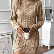 Robe pull mini col roulé chic pour femmes avec motif torsadé