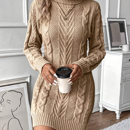 Chique Col Mini Sweaterjurk Voor Vrouwen Met Kabelpatroon