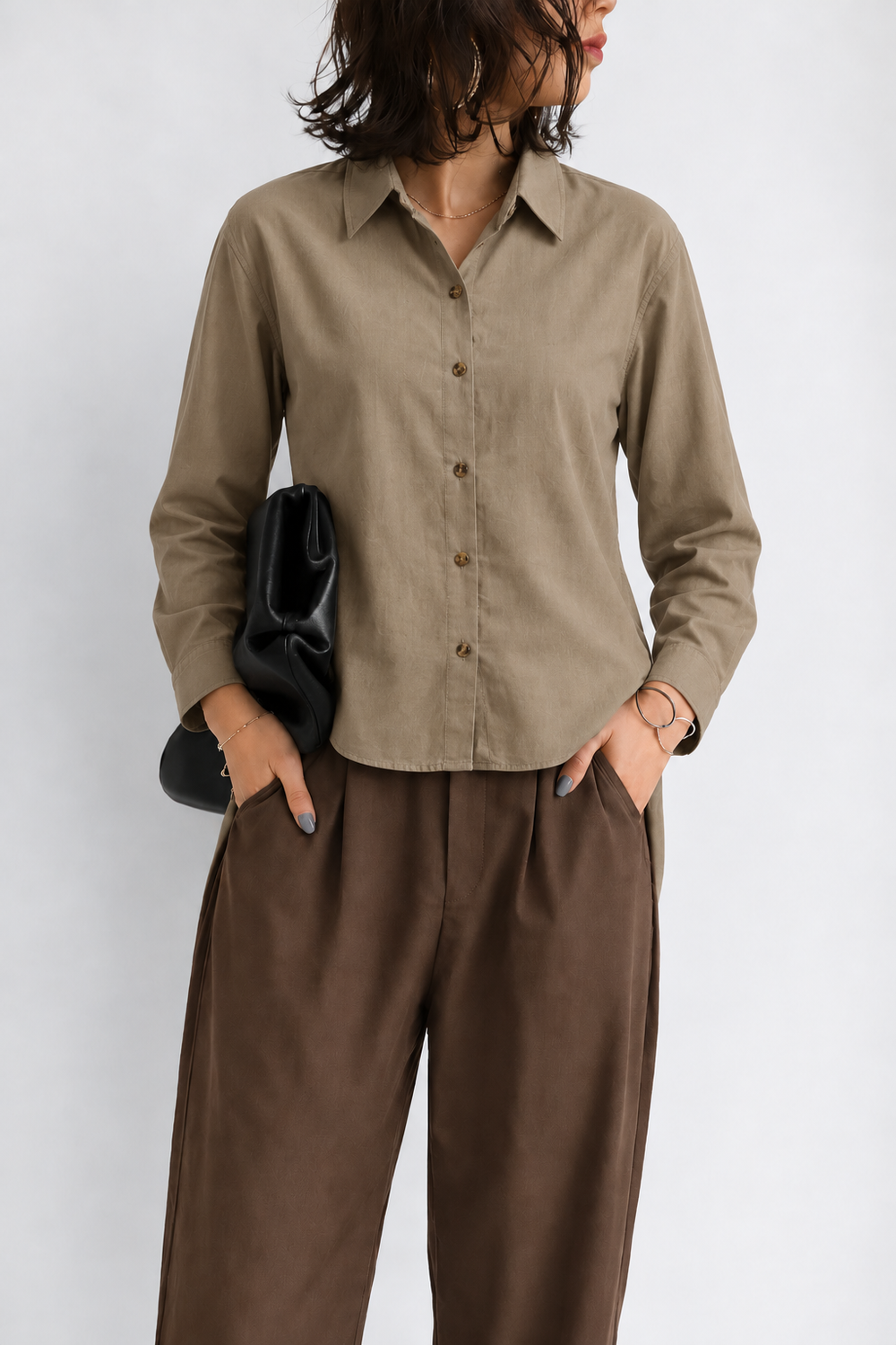 Blouse oversize élégante pour femme, boutons et manches ballon