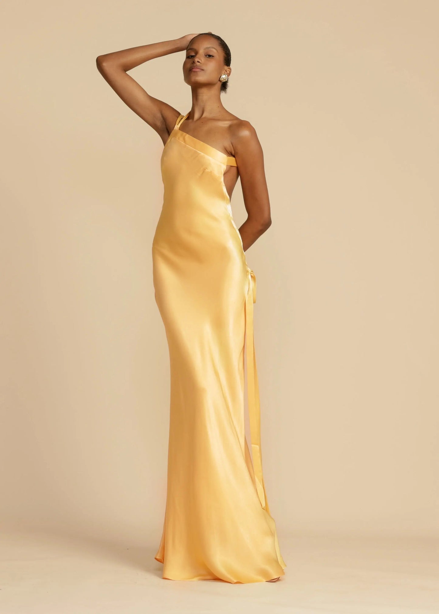 Satijnen One Shoulder Maxi Jurk met Open Rug Galajurk voor Vrouwen