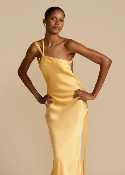 Satijnen One Shoulder Maxi Jurk met Open Rug Galajurk voor Vrouwen