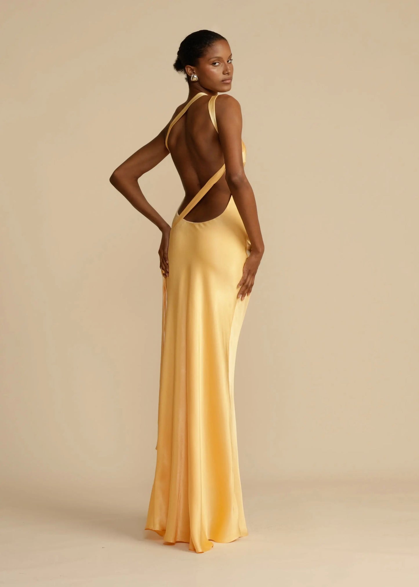 Satijnen One Shoulder Maxi Jurk met Open Rug Galajurk voor Vrouwen
