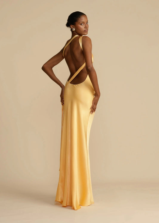 Satijnen One Shoulder Maxi Jurk met Open Rug Galajurk voor Vrouwen
