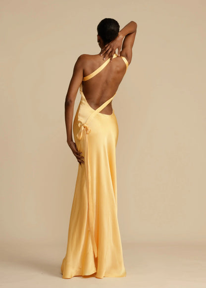 Satijnen One Shoulder Maxi Jurk met Open Rug Galajurk voor Vrouwen