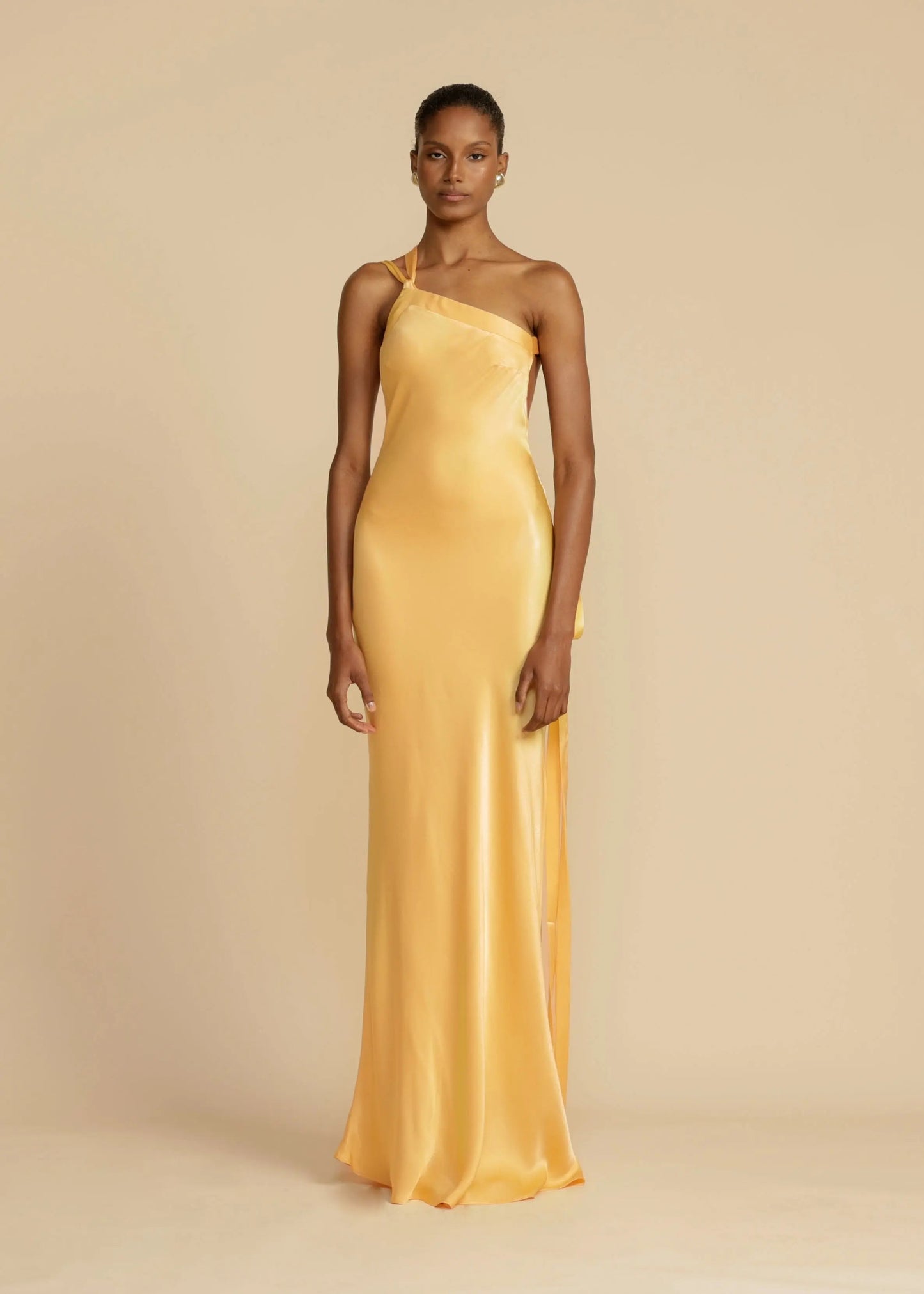 Satijnen One Shoulder Maxi Jurk met Open Rug Galajurk voor Vrouwen