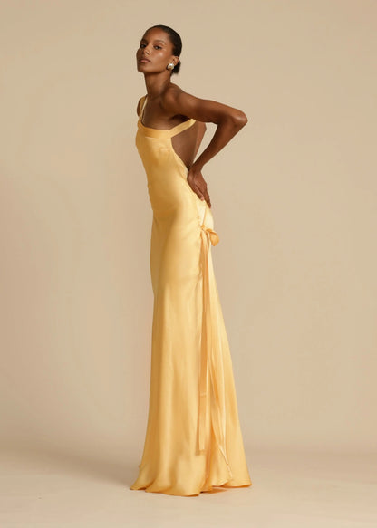 Satijnen One Shoulder Maxi Jurk met Open Rug Galajurk voor Vrouwen