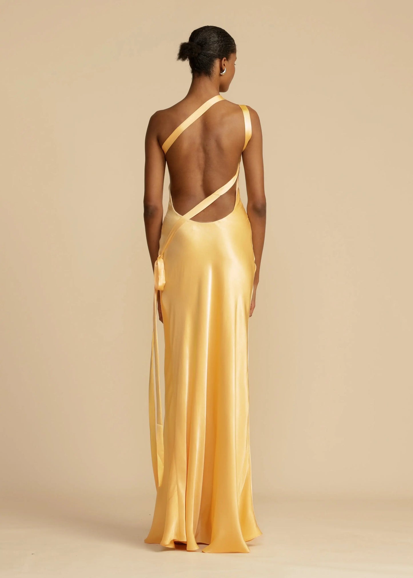 Satijnen One Shoulder Maxi Jurk met Open Rug Galajurk voor Vrouwen
