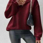 Dames Casual Sweater met Kwartrits en Wafelstructuur