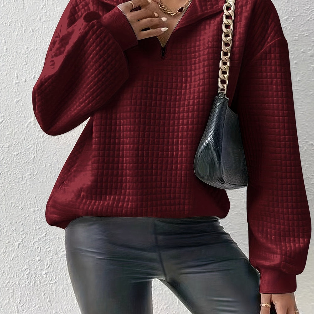 Dames Casual Sweater met Kwartrits en Wafelstructuur
