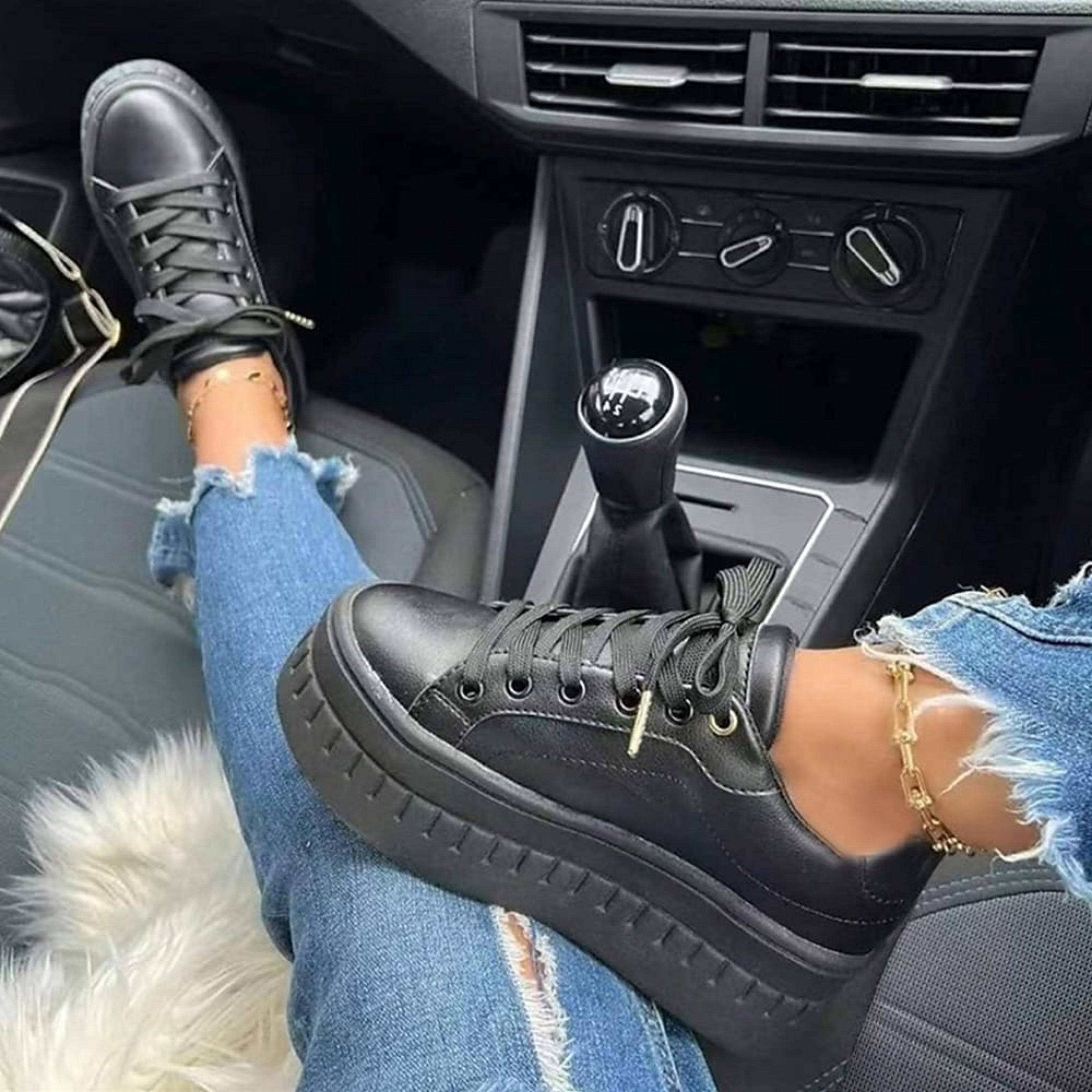 Low Platform Sneakers with Thick Sole for Women