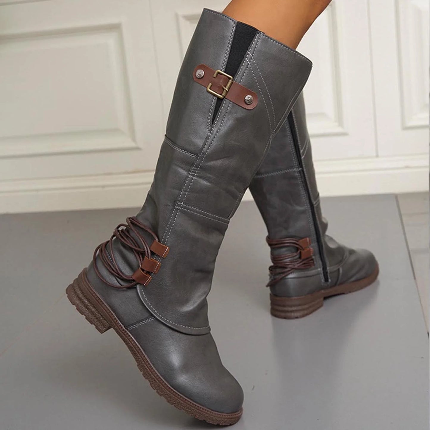 Dames Elegante Comfortabele Knielaarzen Met Gesp En Rits