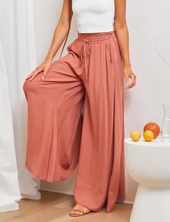 Palazzo Pants with High Waist and Elastic Waistband for Women