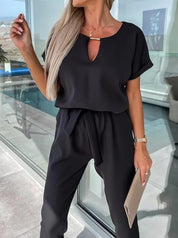 Dames Jumpsuit Met Korte Mouwen En Tailleband