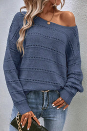 Stylowy Dziany Sweter z Ażurowymi Wstawkami dla Kobiet