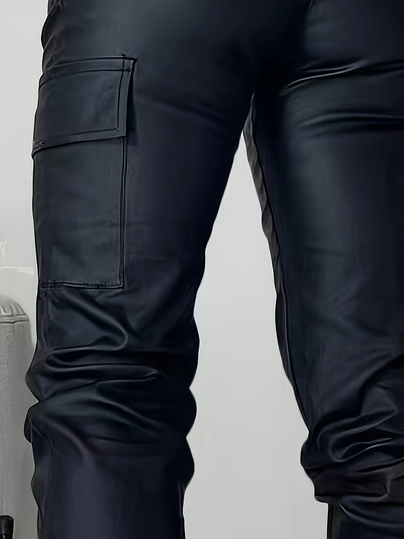 Trendy Hoge Taille Cargo Broek Voor Vrouwen Met Leerlook En Elastische Band