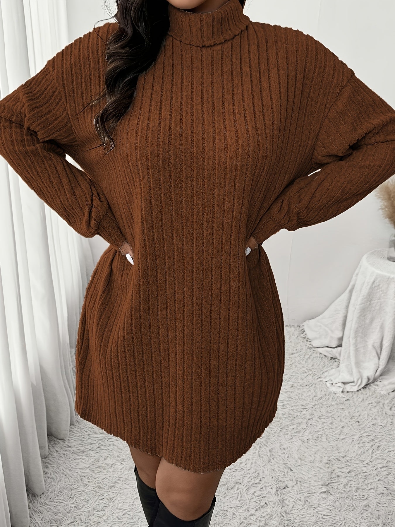 Knusse Geribde Mini Sweaterjurk Met Col Voor Dames