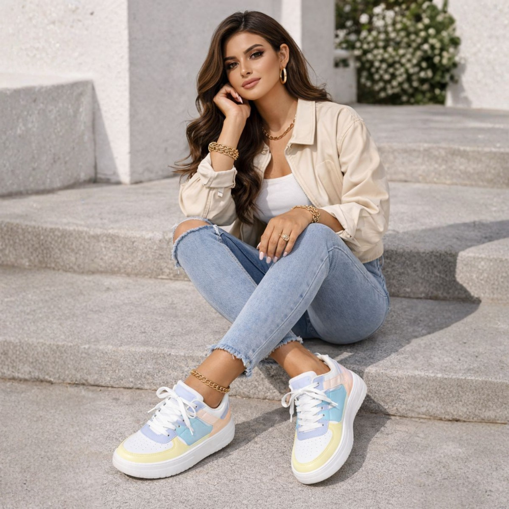 Sneakersy damskie na sznurowadła z wygodną podeszwą