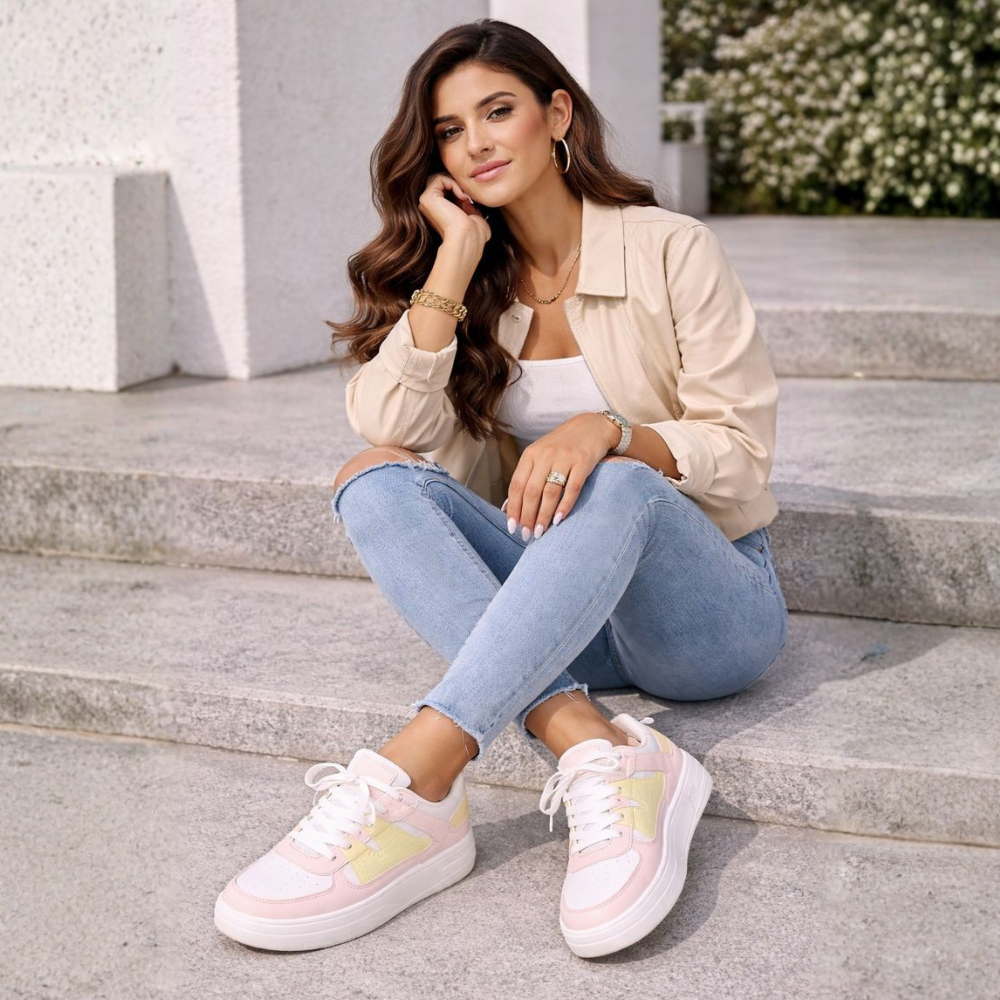 Sneakersy damskie na sznurowadła z wygodną podeszwą