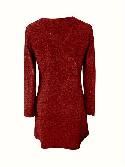 Pailletten Gltter Cocktail Mini Jurk Voor Dames Met V-Hals