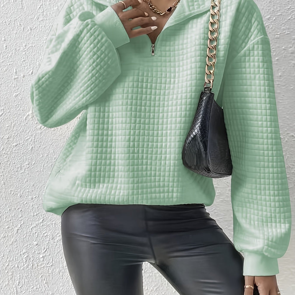 Dames Casual Sweater met Kwartrits en Wafelstructuur