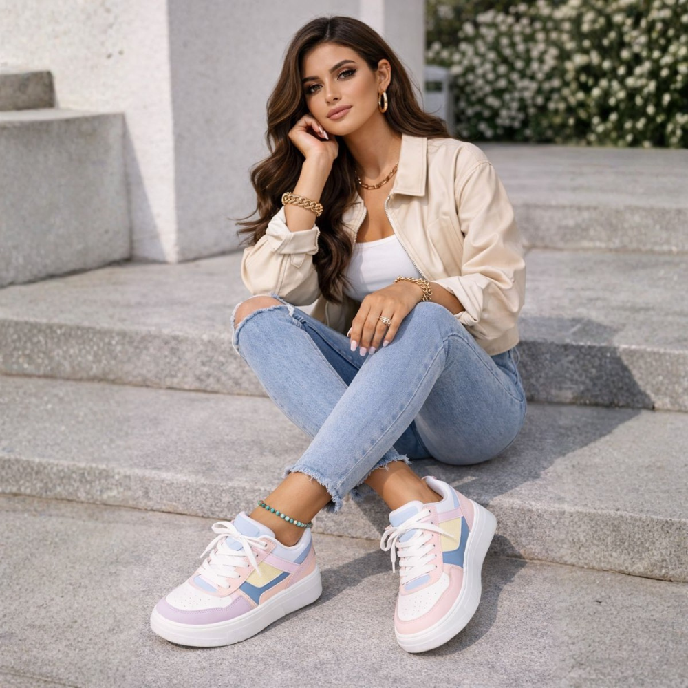Sneakersy damskie na sznurowadła z wygodną podeszwą