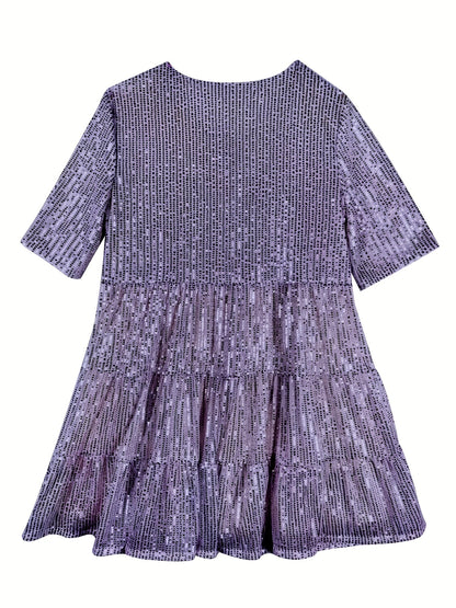 Glitter A Lijn Dames Mini Feestjurk Korte Mouw
