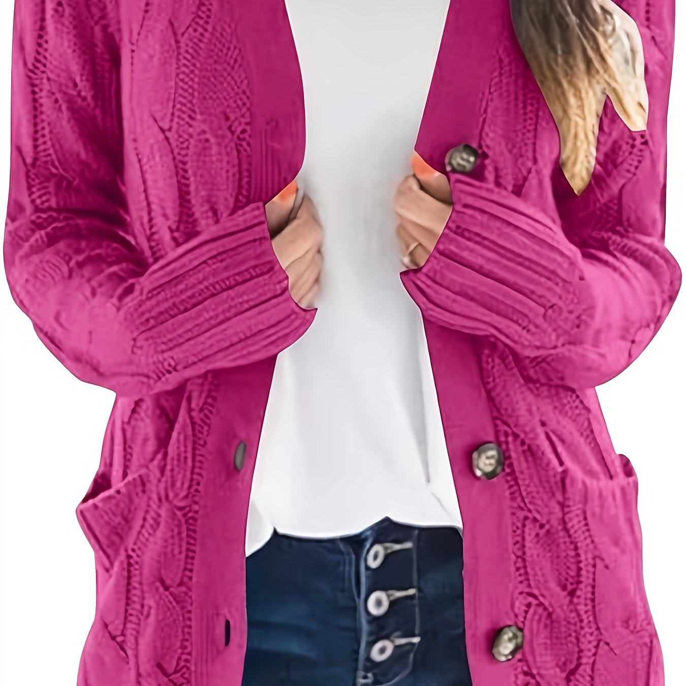 Kabelgebreid Warm Dames Vest Met Knopen