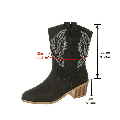 Zwarte Vintage Dames Cowboylaarzen Met Stiksels