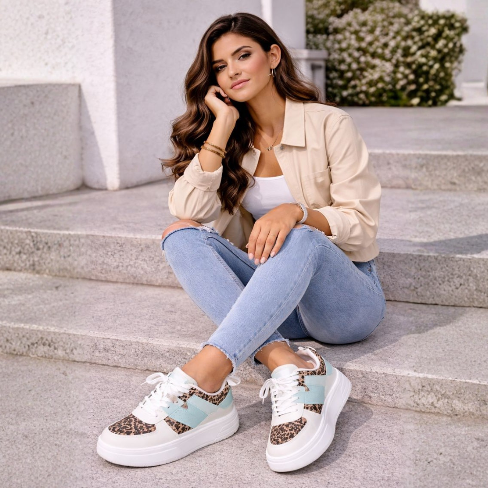 Sneakersy damskie na sznurowadła z wygodną podeszwą