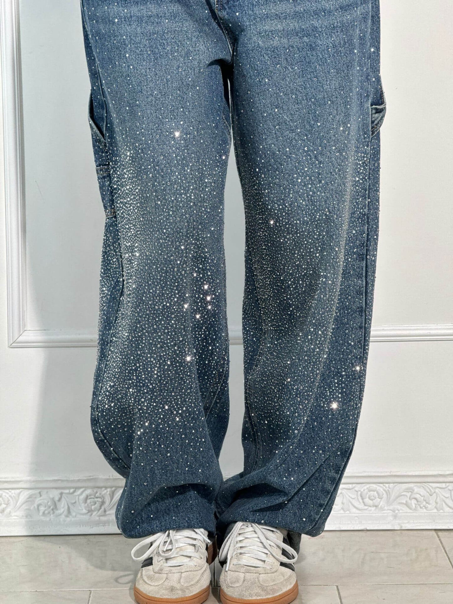 Glitter Baggy Jeans Vrouwen met High Waist