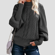 Pull col roulé torsadé pour femme, chaud avec manches ballon