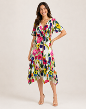 Cocktail Wrap Dress with V-Neck and Print for Women