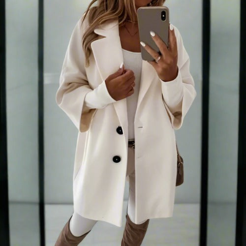 Zachte Oversized Vrouwen Wool Jas Met Knoopsluiting