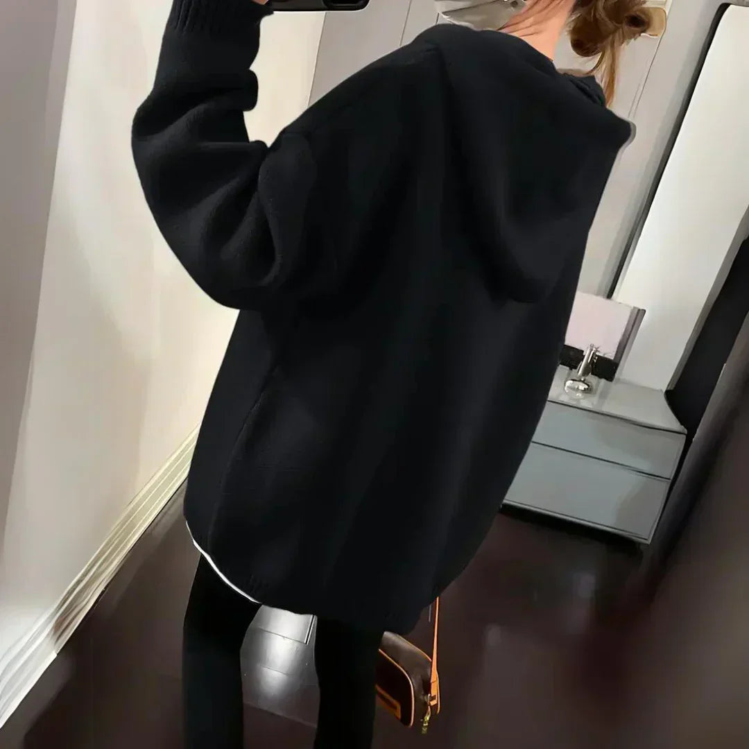 Oversized Smiley Hoodie Gebreide Trui met Capuchon Zacht en Warm