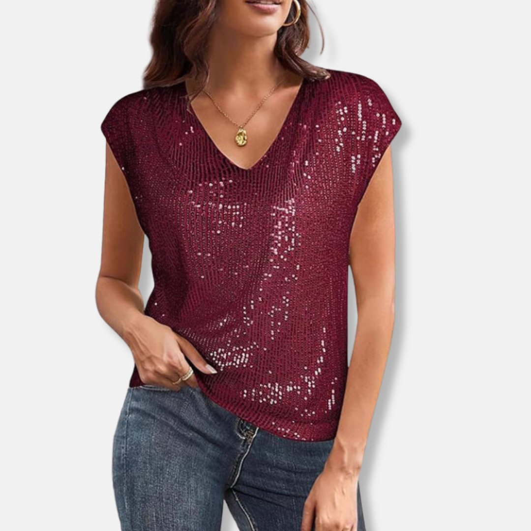 Sparkling Sequin V-Neck Top for Women