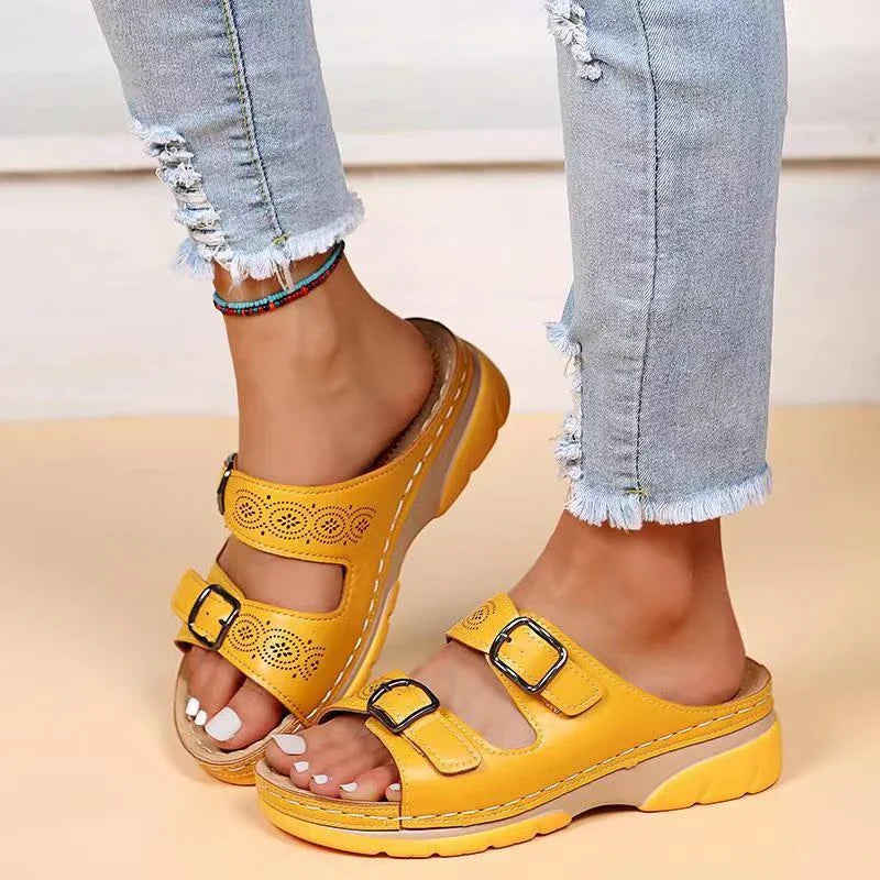 Orthopedic Sandals with Platform Sole and Double Buckle for Women