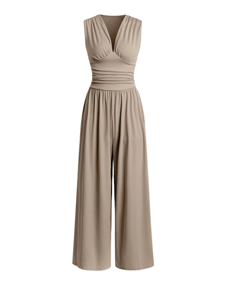 Women's Stylish Jumpsuit with Deep V-Neck and Wide Legs