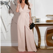Elegant Women's Jumpsuit with Deep V-Neck and Wide Legs