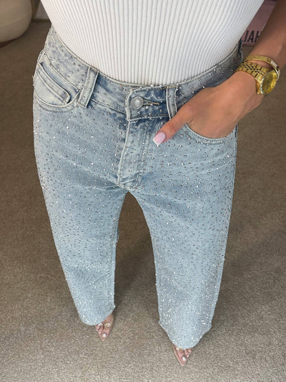 Dames Glitter Jeans Met High Waist