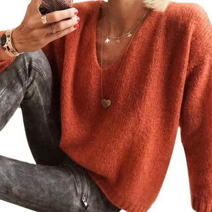 Lichte zachte dames sweater met v-hals en lange mouwen