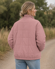 Quilted Bomber Jacket with Zipper and Side Pockets
