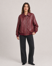 Dames Vintage Bikerjack in Leerlook Oversized Bomberjack