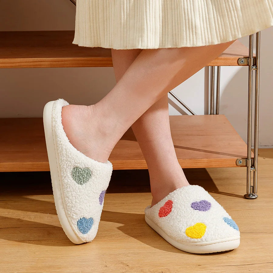 Warme Damespantoffels met Colourblock-Hartjes