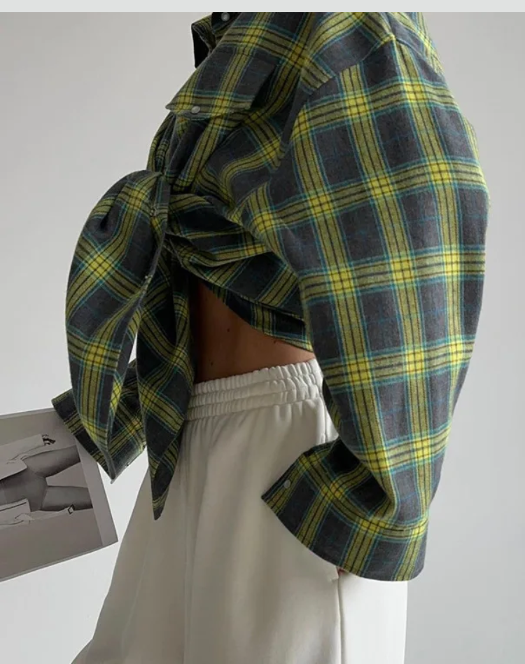 Checked Oversized Blouse with Chest Pocket for Women