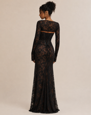 Robe de soirée maxi en dentelle pour femmes avec manches longues et silhouette élégante