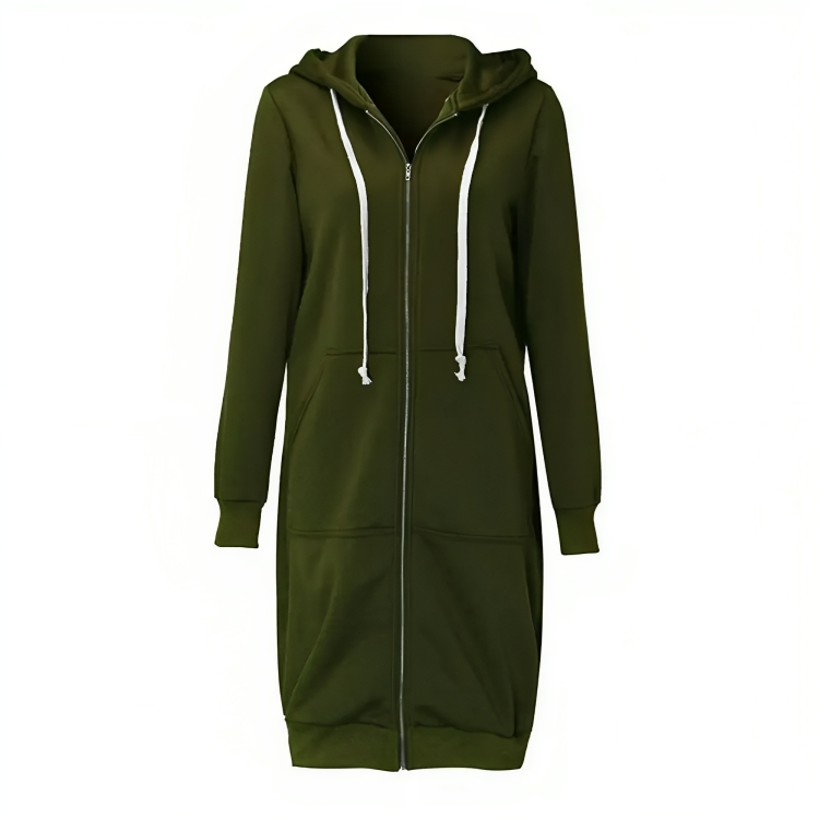 Sporty Comfortable Midi Sweater Dress with Zipper Pockets for Women