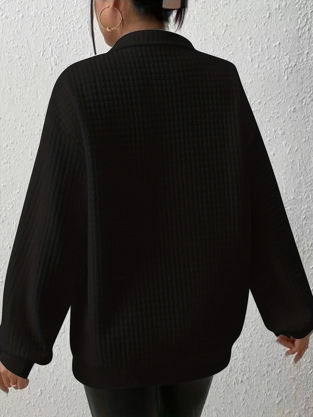 Dames Casual Sweater met Kwartrits en Wafelstructuur