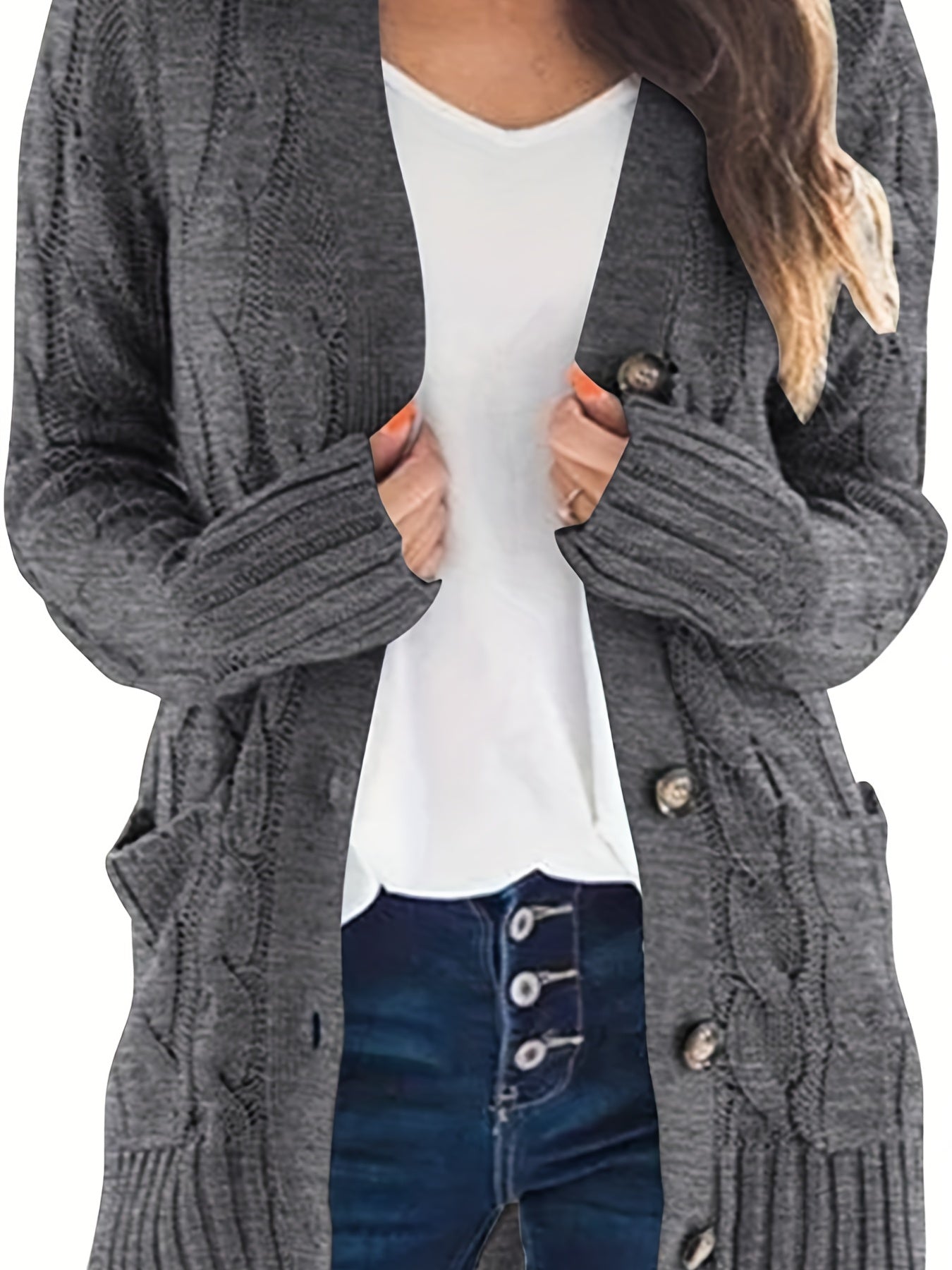 Kabelgebreid Warm Dames Vest Met Knopen